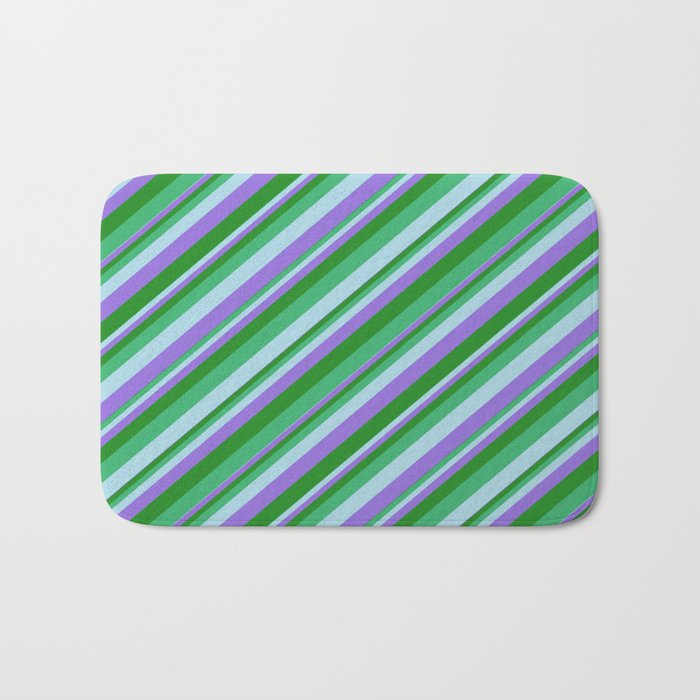 Sea Green, Light Blue, Purple, and Forest Green Colored Lines/Stripes Pattern Bath Mat