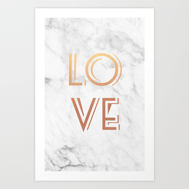 Art Deco Love Rose Gold Marble Tyrpography Print Art Print By Draperandharlow Society6