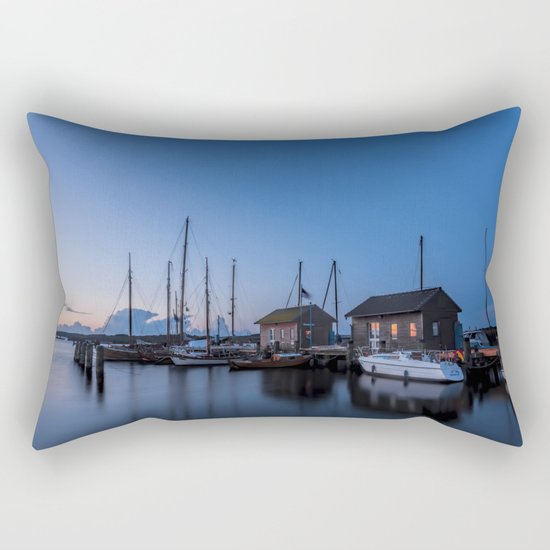 Blue hour at harbour I - Ocean Summer Night Boats- #Society6 Rectangular Pillow