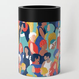 Every day we glow International Women's Day // midnight navy blue background teal, mint, electric blue neon orange red and gold humans  Can Cooler