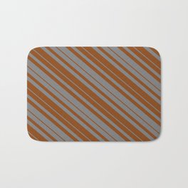 [ Thumbnail: Grey & Brown Colored Lined Pattern Bath Mat ]