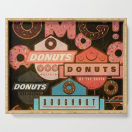 Retro distressed donuts collage Serving Tray