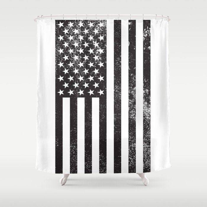 American Flag Black And White Texture Shower Curtain By