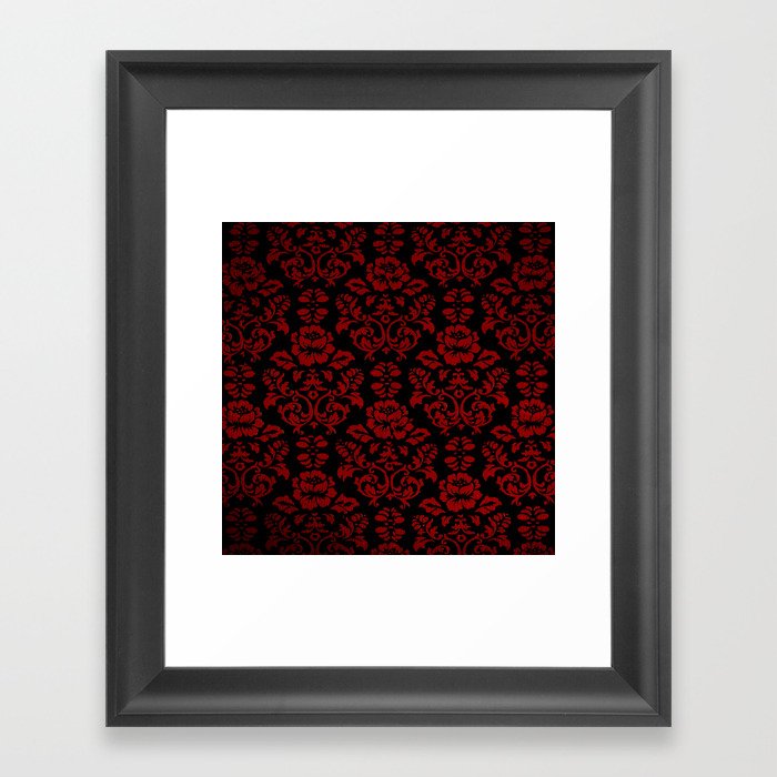 Red and Black Damask Framed Art Print