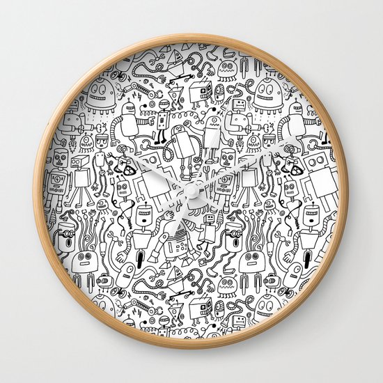 Infinity Robots Black & White Wall Clock