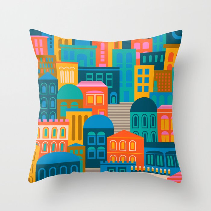 VINTAGE TRAVEL POSTER-CITY LIGHTS AT NIGHT Throw Pillow