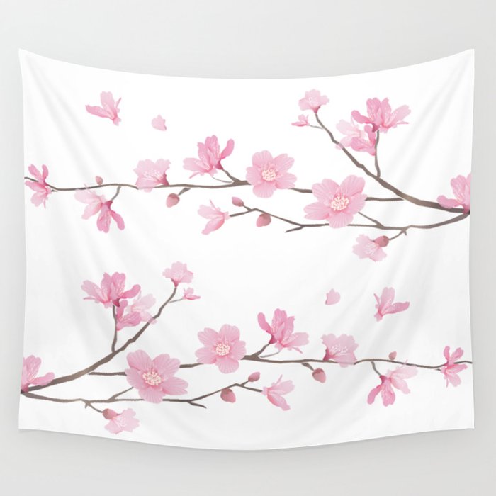 Cherry Blossom - Transparent Background Wall Tapestry