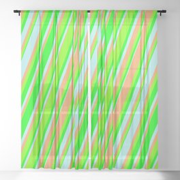 [ Thumbnail: Turquoise, Brown, Green, and Lime Colored Lines Pattern Sheer Curtain ]