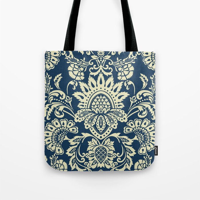 damask in white and blue vintage Tote Bag by Chicca Besso | Society6