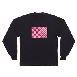 Deep pink diagonal gingham checked Long Sleeve T-shirt