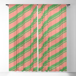 [ Thumbnail: Green & Red Colored Pattern of Stripes Sheer Curtain ]