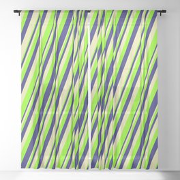[ Thumbnail: Pale Goldenrod, Chartreuse & Midnight Blue Colored Lines Pattern Sheer Curtain ]