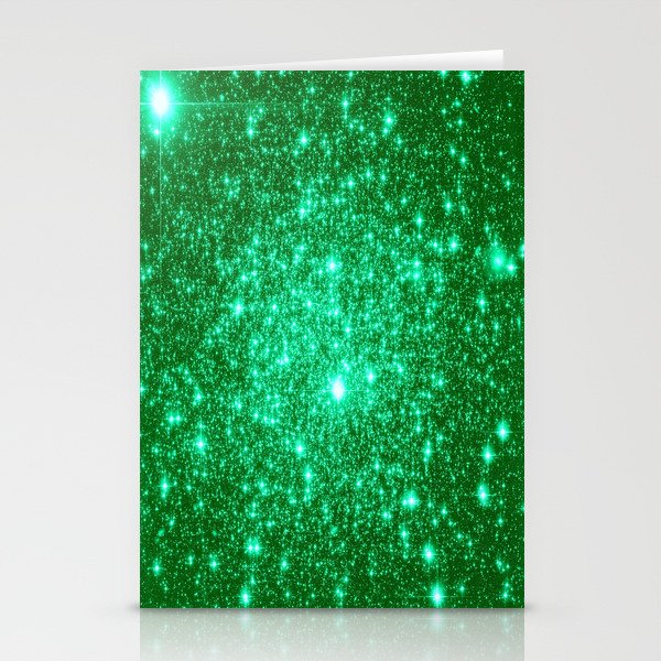 Emerald Green Glitter Stars Stationery Cards