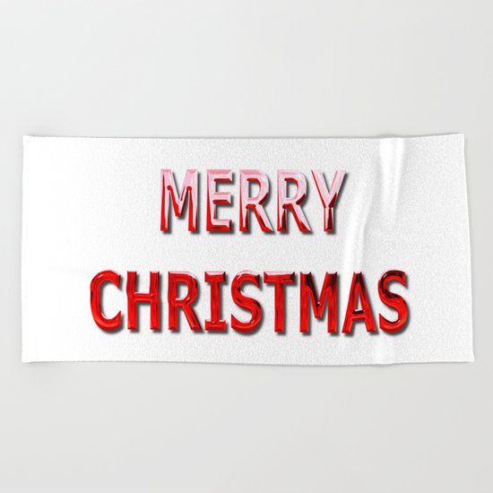 Merry Christmas Message in Red Chrome Beach Towel