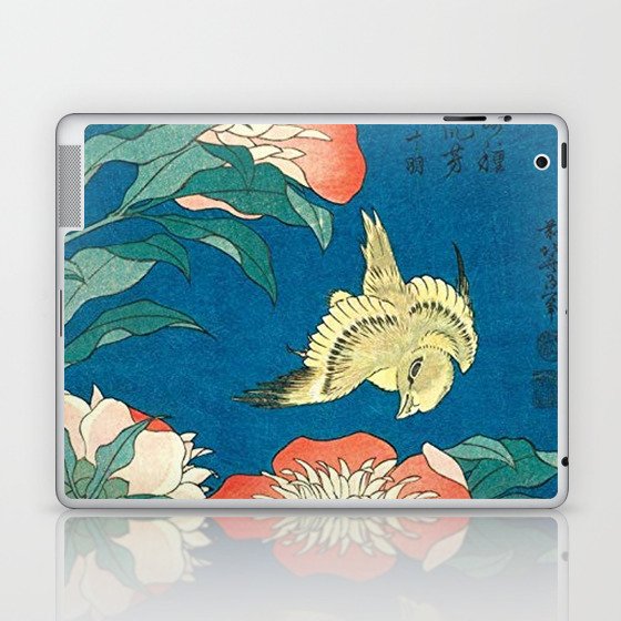Katsushika Hokusai Peonies And Canary 1834 Laptop Ipad Skin By