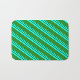[ Thumbnail: Aqua & Forest Green Colored Lines/Stripes Pattern Bath Mat ]
