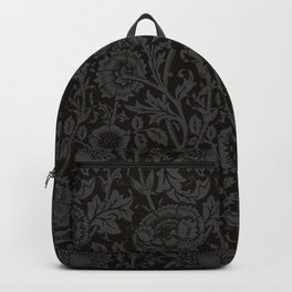 William Morris Floral Pattern | “Pink and Rose” in Black and Grey | Vintage Flower Pattern Backpack