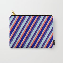 [ Thumbnail: Dark Slate Blue, Light Blue, Red, and Dark Blue Colored Lined Pattern Carry-All Pouch ]