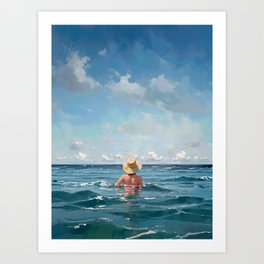 Into The Sea Woman in Ocean Impressionist Painting Art Print
