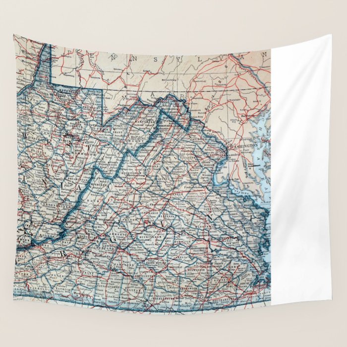Vintage Map of Virginia and West Virginia (1921) Wall Tapestry by 