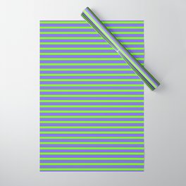 [ Thumbnail: Green and Medium Slate Blue Colored Stripes/Lines Pattern Wrapping Paper ]