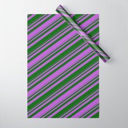 [ Thumbnail: Orchid & Dark Green Colored Striped Pattern Wrapping Paper ]