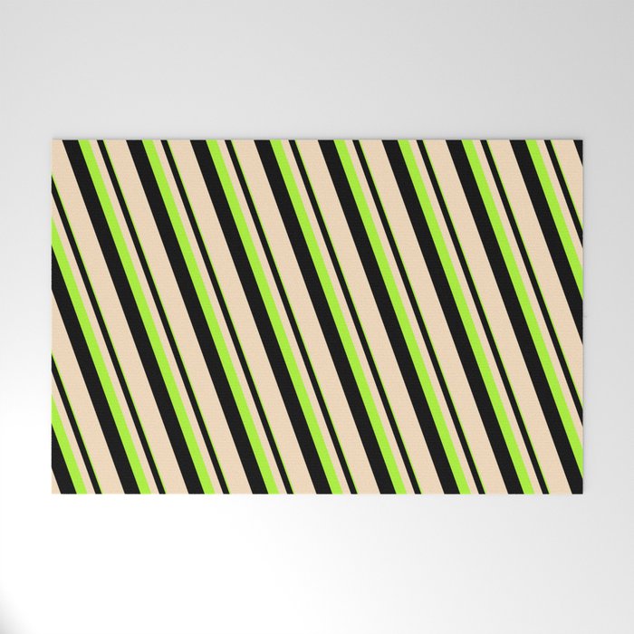 Light Green, Black & Bisque Colored Lined Pattern Welcome Mat