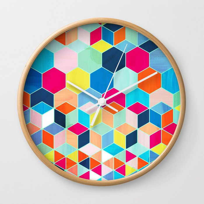 Super Bright Color Fun Hexagon Pattern Wall Clock