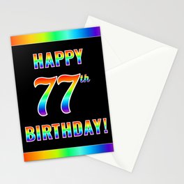 [ Thumbnail: Fun, Colorful, Rainbow Spectrum “HAPPY 77th BIRTHDAY!” Stationery Cards ]