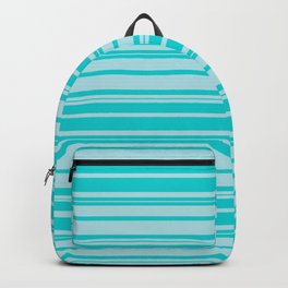 [ Thumbnail: Dark Turquoise and Powder Blue Colored Striped Pattern Backpack ]