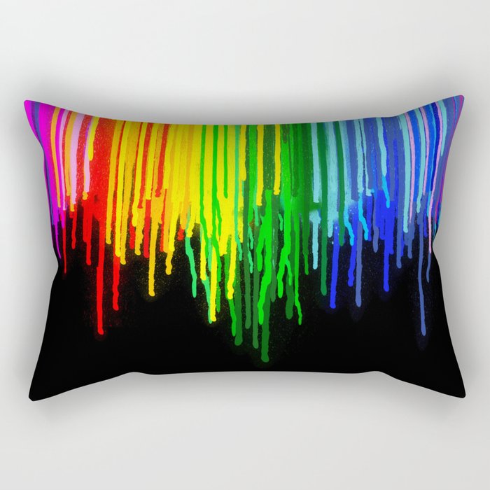 Rainbow Paint Drops on Black Rectangular Pillow