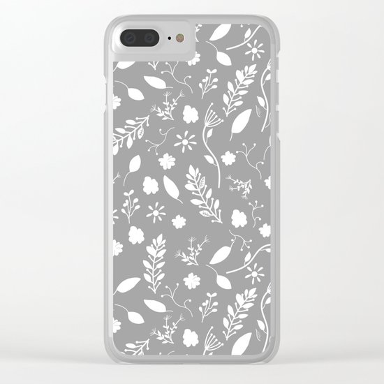 Floral Grey White Clear iPhone Case