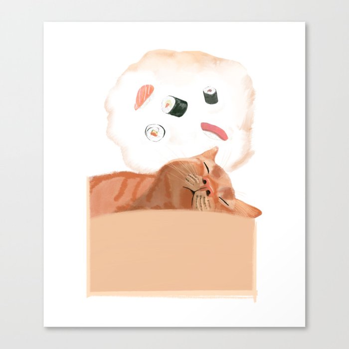 Kitty Dreams of Sushi Canvas Print