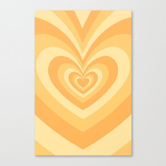 Muted Pastel Yellow Psychedelic Hearts Pattern Canvas Print