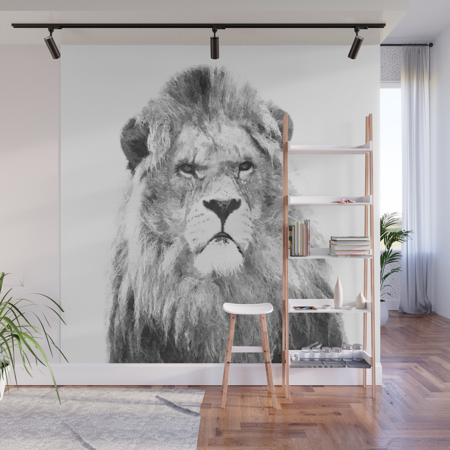 Black And White Lion Animal Portrait Wall Mural By Alemi Society6