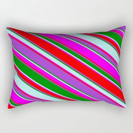 [ Thumbnail: Eyecatching Fuchsia, Red, Dark Orchid, Green & Turquoise Colored Lined Pattern Rectangular Pillow ]