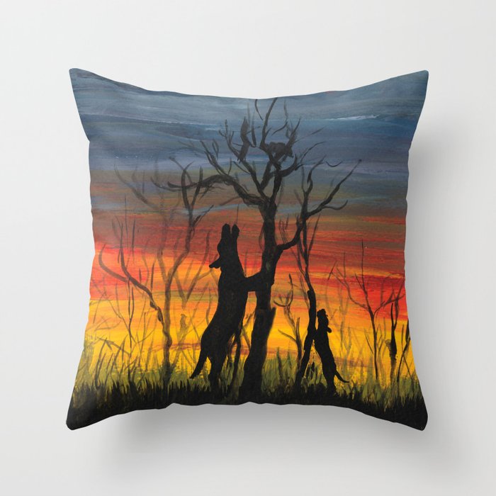 Treed Coonhound Silhouette Sunset Throw Pillow