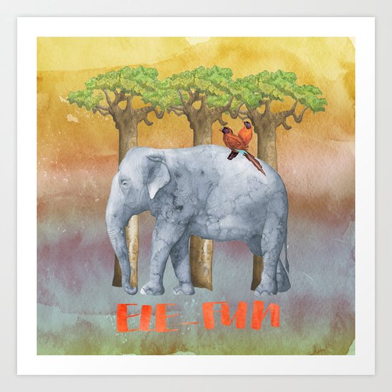 ELE FUN - Elephant Elephants Africa Watercolor Illustration Art Print