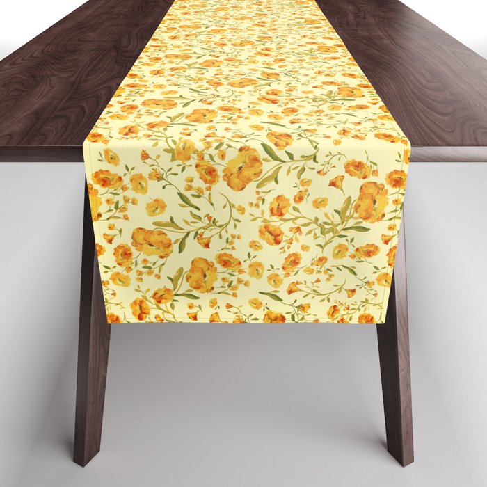 Amber flowers on a delicate yellow color - 3 Table Runner