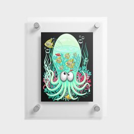 Octopus Silly Funny Character on Coral Reef Pattern Floating Acrylic Print