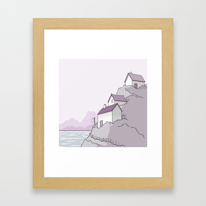 Houses on a cliff Framed Art Print