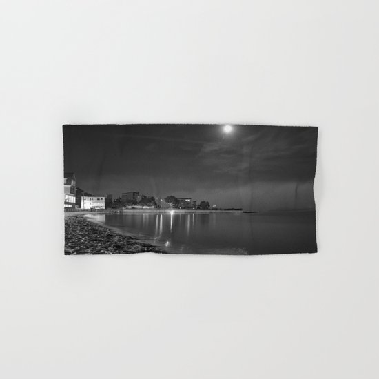 Foggy Moonlit Beach B&W Hand & Bath Towel