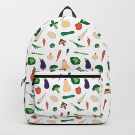 Vegies Pattern White Backpack | Broccoli, Pumpkin, Food, Cabbage, Mushroom, Healthy, Potato, Vegies, Digital, Vegetables 