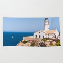 Spain Photography - Lighthouse By The Beautiful Blue Ocean Beach Towel