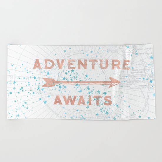 Adventure Awaits Rose Gold Beach Towel