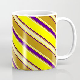 [ Thumbnail: Yellow, Indigo, Dark Goldenrod, and Pale Goldenrod Colored Stripes/Lines Pattern Coffee Mug ]