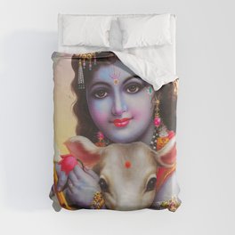 Bal Krishna with his Calf Duvet Cover
