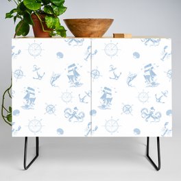 Pale Blue Silhouettes Of Vintage Nautical Pattern Credenza