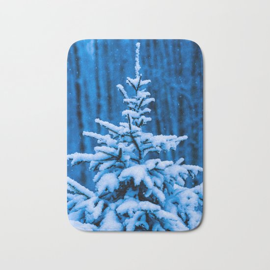 Snow covered Christmas tree Bath Mat