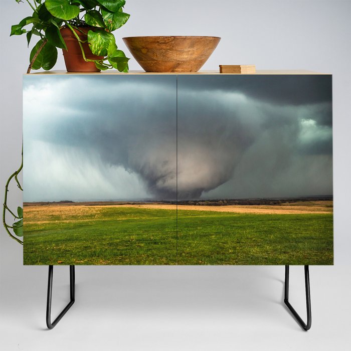 Roaming the Earth - Tornado Rumbles Over Plains Landscape on Spring Day in Kansas Credenza
